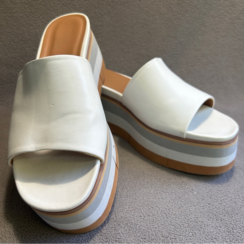 ShuShop Jade Platform Wedge Sandal Slide White Beige Gray Size 6.5